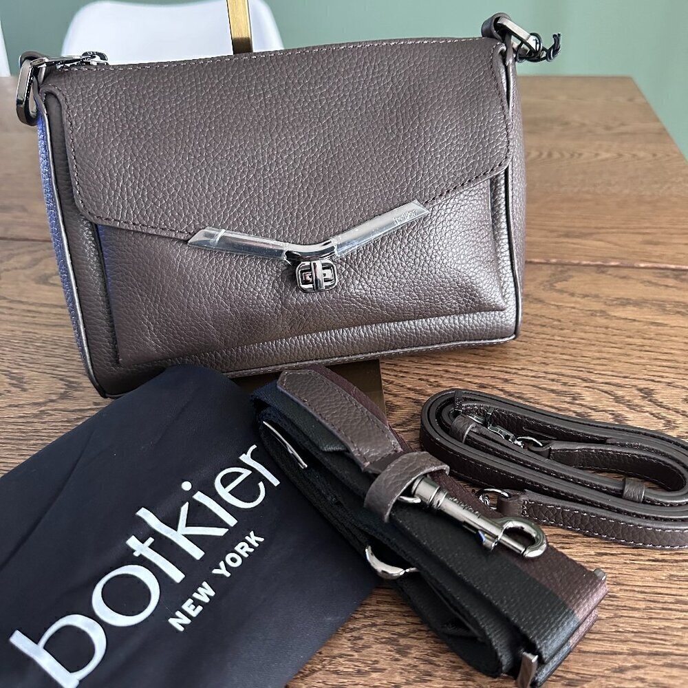 NWT! Botkier Valentina Crossbody Bag Black Pebbled Leather Slim -Chocolate - Picture 3 of 12